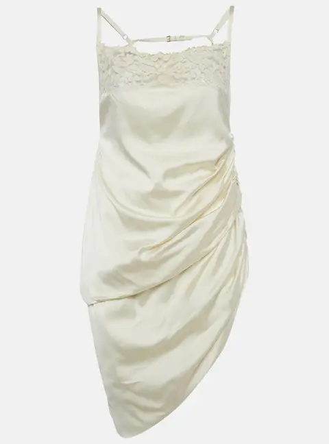 Jacquemus Cream Satin Asymmetrical Hem Saudade Slip Dress L