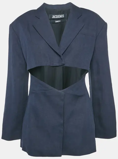 Jacquemus Navy Blue Linen Blend Cut-Out La Veste Arles Dress M