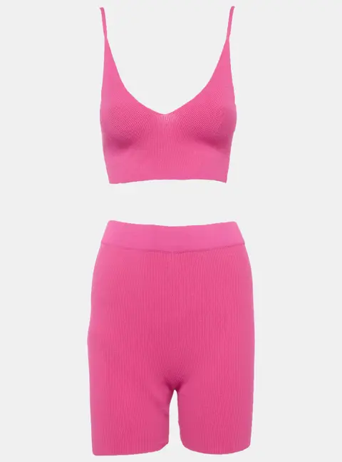 Jacquemus Pink Rib Knit Bralette and Shorts Set S/L