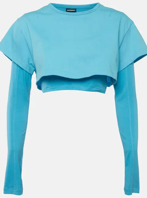 Jacquemus Blue Jersey Double Layered Cropped T-Shirt L