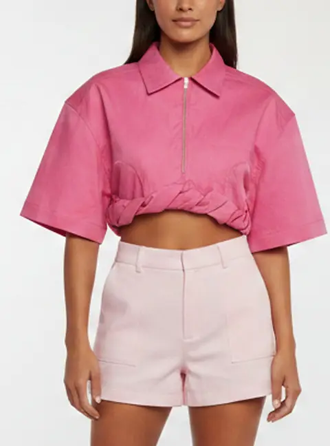 Jacquemus Pink Linen Blend La Chemise Silpa Crop Top M