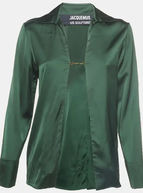Jacquemus Green Gold Tone Charm Notte Satin Shirt XXS