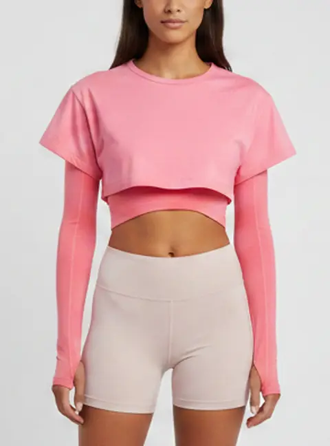 Jacquemus Pink Jersey Double Layered Cropped T-Shirt S