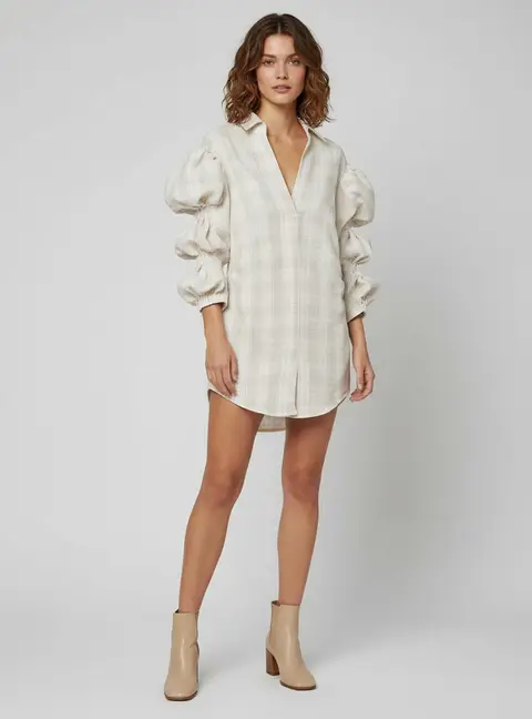 Jacquemus Cream Plaid Print Linen Blend La Robe Santon Mini Shirt Dress S