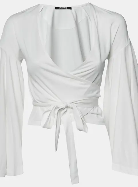 Jacquemus Off White Jersey Flared Sleeved Le Cache Coeur Ventadou Wrap Top XS