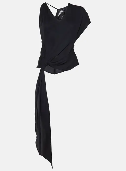 Jacquemus Le Souk Dark Grey Draped Crepe Asymmetric Crop Top L