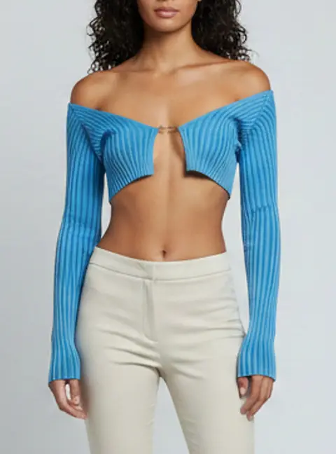 Jacquemus Blue Rib Knit La Maille Pral&ugrave; Cropped Cardigan XS