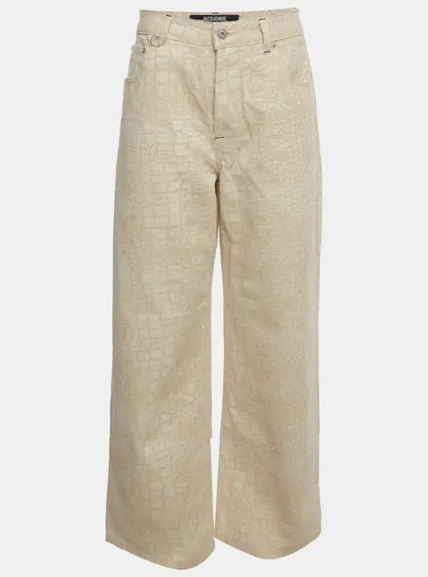 Jacquemus Beige Crocodile Effect Denim Wide Leg Le de-N&icirc;mes Jeans L/Waist 33"