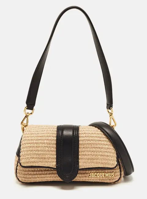 Jacquemus Bambimou Le Petit Ivory/Black Raffia and Leather Shoulder Bag