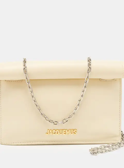 Jacquemus Pochette Rond Carr&eacute; La Petite Light Ivory Leather Bag