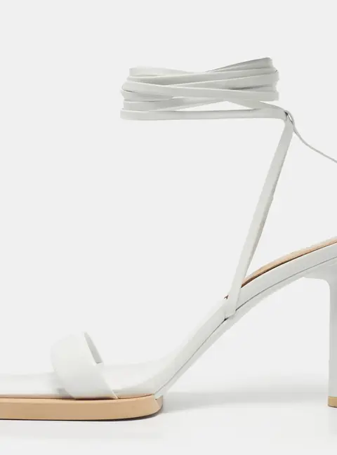 Jacquemus White Leather 'Les Carr&eacute;s Ronds 75 Asymmetrical Sandals Size 39
