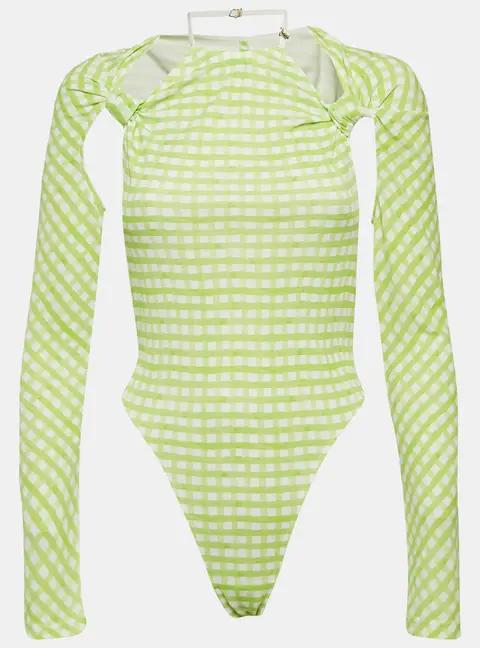 Jacquemus Green Checks Jersey Le Body Nodi Bodysuit M