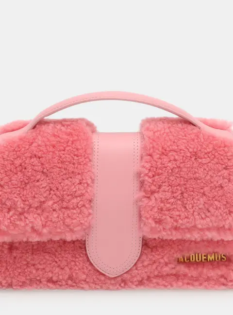 Jacquemus Le Bambino Pink Leather and Shearling Fur Top Handle Bag