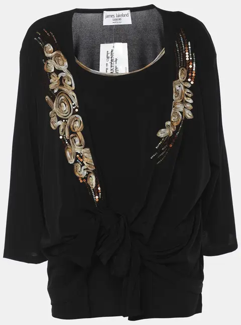 James Lakeland Luxury Black Stretch Crepe Sequin Embellished Cardigan Set XXL