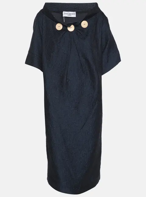 James Lakeland Navy Blue Jacquard Button Waffle Mini Dress XXL