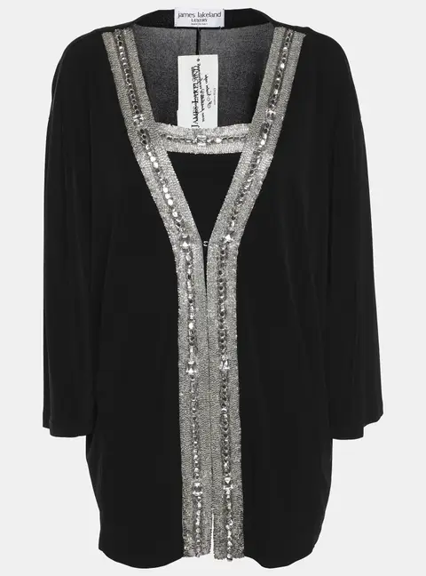 James Lakeland Black Jersey Embellished Cardigan XL