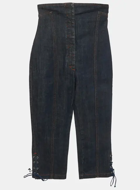 Jean Paul Gaultier Blue Denim High Waist Lace Up Jeans M