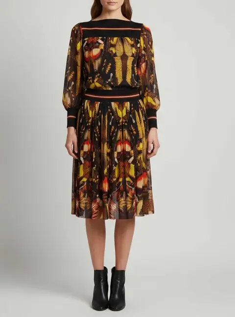 Jean Paul Gaultier Soleil Multicolour Butterfly Print Jersey Flared Midi Dress S