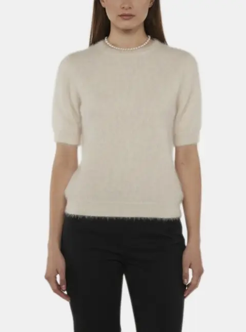 Jean Paul Gaultier Cream Knit Short Sleeves Fuzzy Sweater L