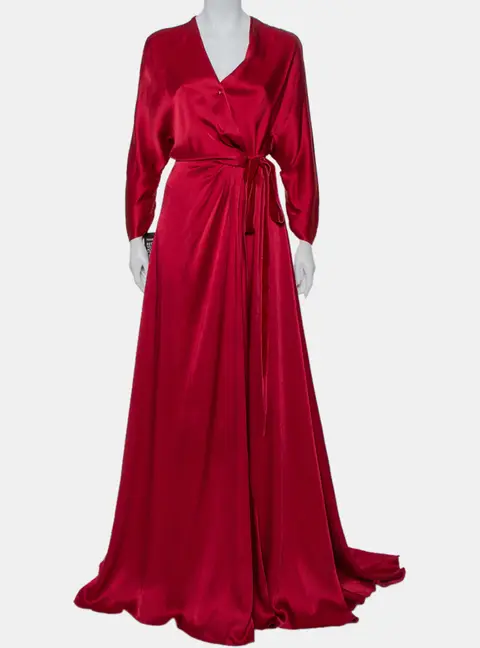 Jenny Packham Burgundy Satin Trail Detail Wrap Gown M