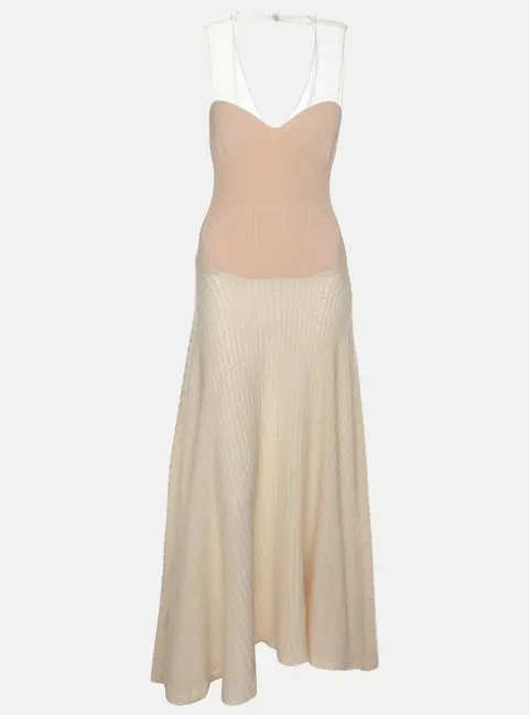Jil Sander Cream/Beige Knit Virgin Wool Maxi Dress M