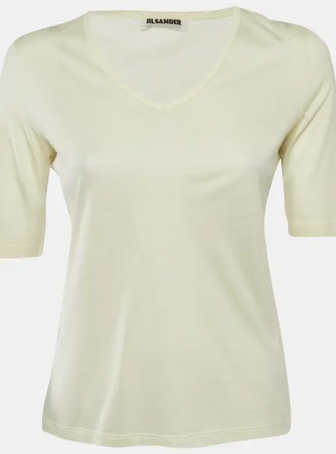 Jil Sander Cream Jersey V-Neck Top M