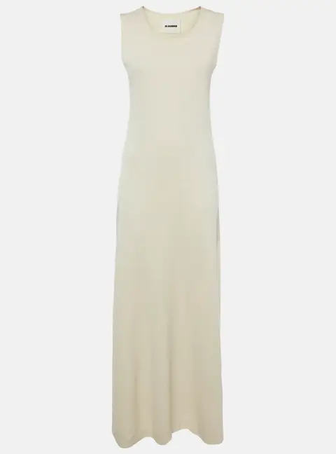 Jil Sander White Stretch Crepe Sleeveless Maxi Dress S