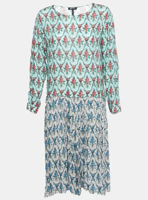 Jil Sander Multicolour Crepe Floral Print Pleated Midi Dress M