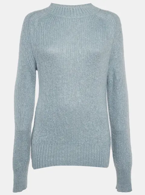 Jil Sander Blue Mohair Rib Knit Mock Neck Sweater M