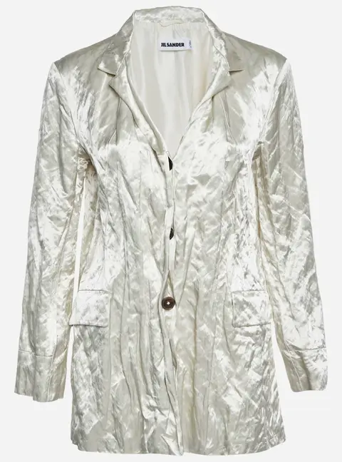 Jil Sander Off White Crinkled Satin Regular Fit Blazer M