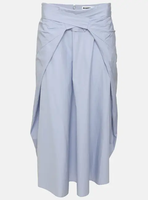 Jil Sander Blue Cotton Belted Midi Skirt S