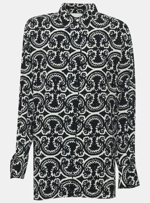 Jil Sander Navy Blue/White Paisley Print Distressed Poplin Long Sleeve Blouse S