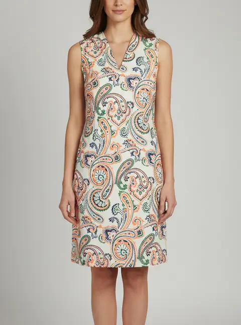 Jil Sander Off White Paisley Print Cotton Sleeveless Knee-Length Dress L