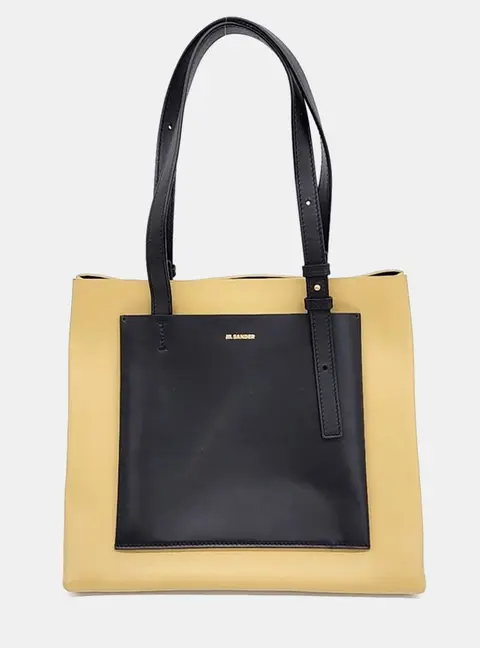 Jil Sander Beige Black Leather tote bag