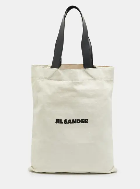 Jil Sander Beige/Black Canvas and Leather Book Tote