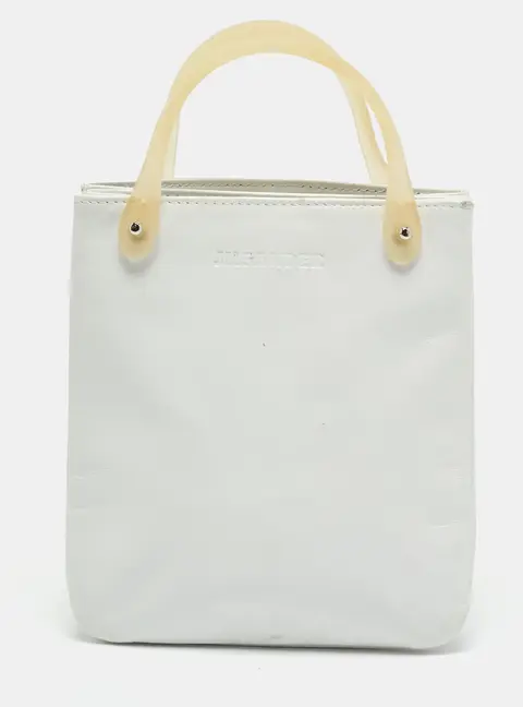 Jil Sander Mini White Leather and Rubber Tote Pouch