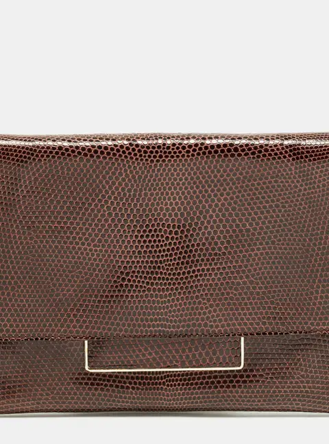 Jil Sander Burgundy Lizard Flap Clutch