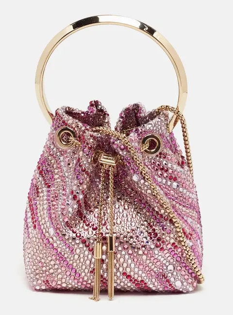Jimmy Choo BonBon Crystal Embellished Pink Satin Bucket Bag