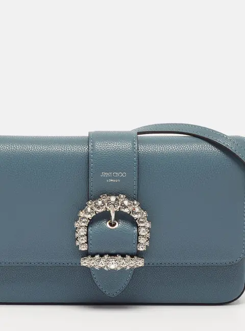 Jimmy Choo Cheri Dusk Blue Leather Wallet On Chain