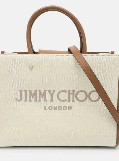 Jimmy Choo Avenue Beige/Brown Canvas and Leather Tote