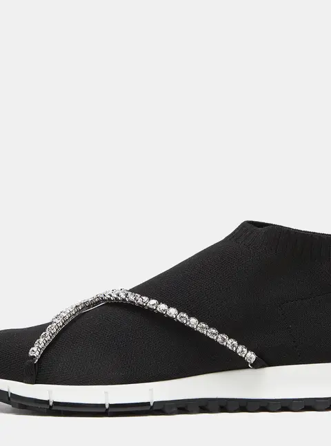 Jimmy Choo Black Knit Fabric Crystal Embellished Torri Sneakers Size 38