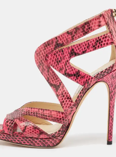 Jimmy Choo Collar Size 41 Pink Python Leather Platform Sandals