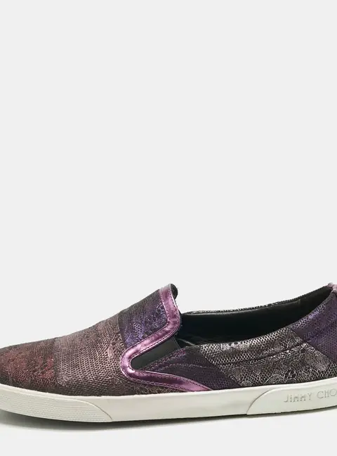 Jimmy Choo Metallic Purple Lace Print Suede Demi Sneakers Size 35