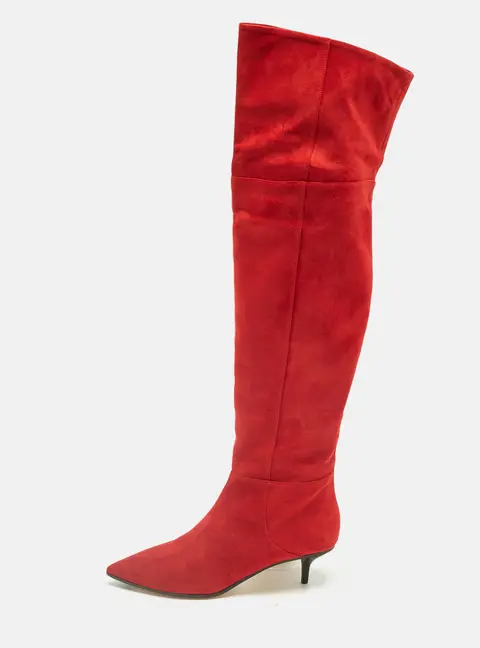 Jimmy Choo Red Suede Rise 50 Knee Length Boots Size 40