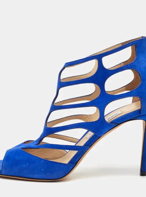 Jimmy Choo Ren Size 40.5 Blue Suede Caged Ankle Strap Sandals