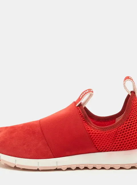 Jimmy Choo Oakland Size 39.5 Red Mesh and Suede Slip On Sneakers