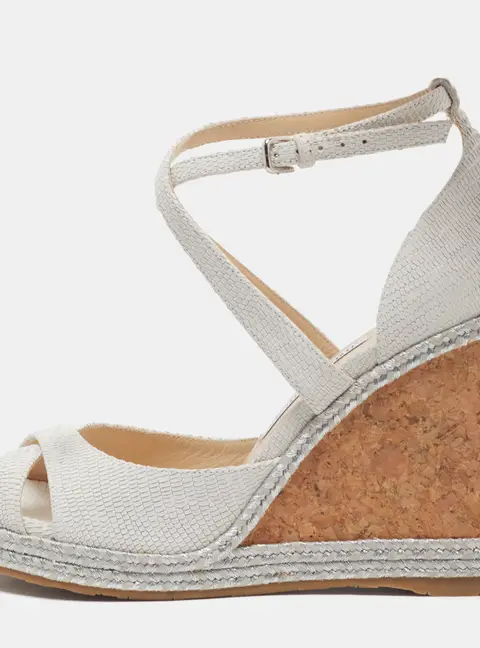 Jimmy Choo Alanah Size 40 Grey Lizard Embossed Leather Wedge Sandals