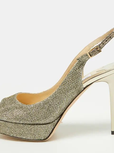 Jimmy Choo Verity Size 35 Metallic Lurex Fabric Peep Toe Platform Slingback Sandals