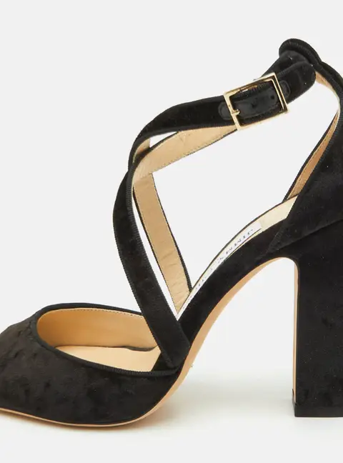 Jimmy Choo Carrie Size 36 Black Velvet Ankle Strap Sandals