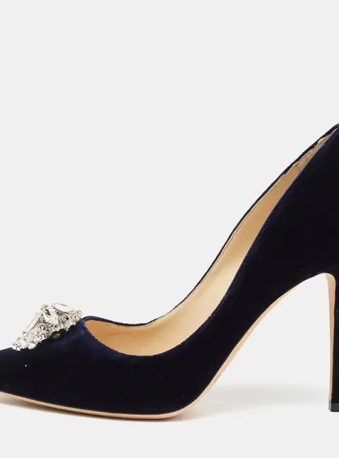 Jimmy Choo Manda Size 41 Navy Blue Velvet Crystal Embellished Pumps